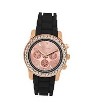 TRENDY FASHION Black Silicon Strap , Rose Gold Stone Case/Rose Gold Dial BY FASHION DESTINATION