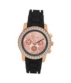 TRENDY FASHION Black Silicon Strap , Rose Gold Stone Case/Rose Gold Dial BY FASHION DESTINATION