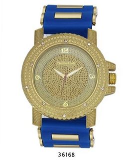 TRENDY FASHION Blue/Gold Bullet Band Silicon Strap , Hip-Hop Gold Case, Gold Dial BY FASHION DESTINATION
