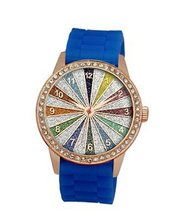 TRENDY FASHION Blue Silicon Strap , Rose Gold Case, Rainbow Glitter Dial BY FASHION DESTINATION