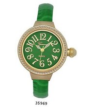 TRENDY FASHION Emerald Green Faux Leather Cuff , Gold Case, Emerald Green Dial BY FASHION DESTINATION