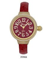 TRENDY FASHION Red Faux Leather Cuff , Gold Case, Maroon Dial BY FASHION DESTINATION