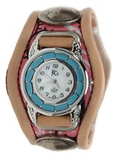 Kc,s Leather Craft Bracelet Three Concho Turquoise Movement Inlay Color Pink