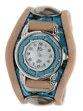 Kc,s Leather Craft Bracelet Three Concho Turquoise Movement Inlay Color Turquoise