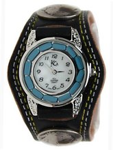 Kc,s Leather Craft Bracelet Turquoise Movemnet 3 Concho Double Stitch Color Black