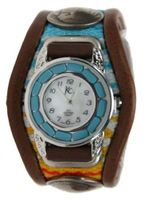 Kc,s Leather Craft Bracelet Turquoise Movemnet 3 Concho Inlay Multi Sarape Color Dark Brown