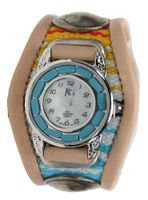 Kc,s Leather Craft Bracelet Turquoise Movemnet 3 Concho Inlay Multi Sarape Color Tan