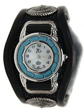 Kc,s Leather Craft Bracelet Turquoise Movemnet 3 Concho Inlay Stingray Color Black