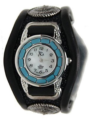 Kc,s Leather Craft Bracelet Turquoise Movemnet 3 Concho Inlay Stingray Color Black