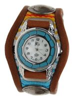 uKC,s Leather Craft Kc,s Leather Craft Bracelet Turquoise Movemnet 3 Concho Inlay Multi Sarape Color Light Brown 