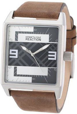 Kenneth Cole REACTION Unisex RK1278 Street Sport Gunmetal Rectangle Brushed Case Analog Leather Strap