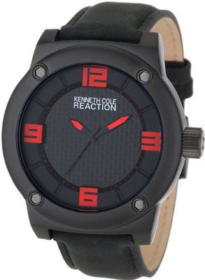 Kenneth Cole REACTION Unisex RK1313 Street Black Case Black Leather Strap Black Analog Dial