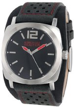Kenneth Cole REACTION Unisex RK1329 Street Silver Case Black Dial Black Biker Cuff Strap
