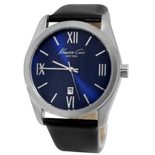Kenneth Cole KCW1034 Silver Navy Analog Date Dial Black Leather  NEW
