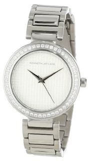 Kenneth Jay Lane 2601 White Textured Dial Crystal Accented Stainless Steel
