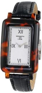 Kenneth Jay Lane KJLANE-0906S-5BLK 900 Series Silver Textured Dial Black Leather