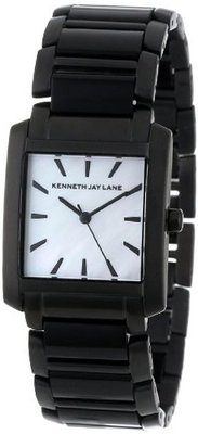 Kenneth Jay Lane KJLANE-1616 Mother-Of-Pearl Dial Black Ion-Plated Stainless Steel and Black Resin