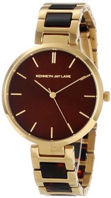 Kenneth Jay Lane KJLane-1701 Brown Dial Gold Ion-Plated Stainless Steel Tortoise Resin