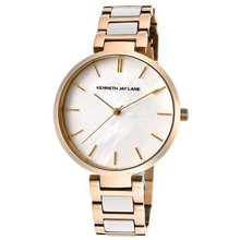 Kenneth Jay Lane KJLane-1718 White Mother-Of-Pearl Dial Rose Gold Ion-Plated Stainless Steel White Resin