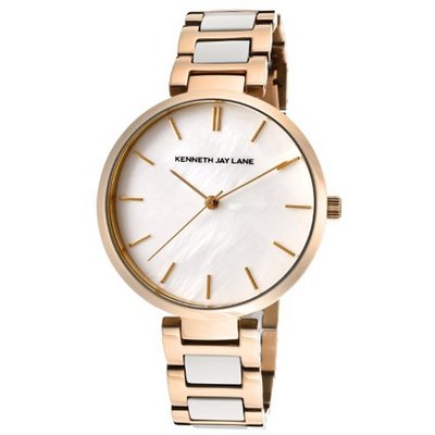 Kenneth Jay Lane KJLane-1718 White Mother-Of-Pearl Dial Rose Gold Ion-Plated Stainless Steel White Resin