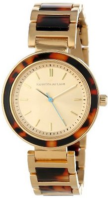 Kenneth Jay Lane KJLANE-2003 Gold Dial Gold Ion-Plated Stainless Steel and Brown Tortoise Resin