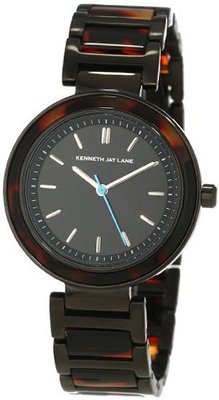 Kenneth Jay Lane KJLANE-2021 Black Dial Black Ion-Plated Stainless Steel and Brown Tortoise Resin