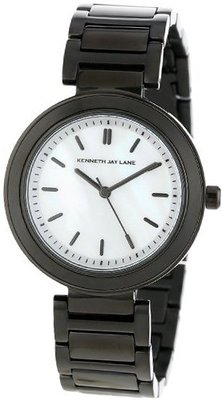 Kenneth Jay Lane KJLANE-2023 Mother-Of-Pearl Dial Black Ion-Plated Stainless Steel and Black Resin
