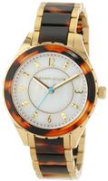 Kenneth Jay Lane KJLANE-2202 Mother-Of-Pearl Dial Gold Ion-Plated Stainless Steel and Brown Tortoise Resin
