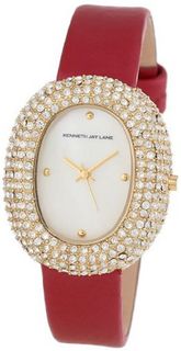 Kenneth Jay Lane KJLANE-2403S-05 Mother-Of-Pearl Dial Crystal Accented Red Silk and Leather