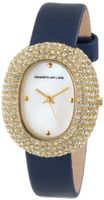 Kenneth Jay Lane KJLANE-2404S-03 Mother-Of-Pearl Dial Crystal Accented Blue Silk and Leather
