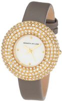 Kenneth Jay Lane KJLANE-2503S-014 Mother-Of-Pearl Dial Crystal Accented Grey Silk and Leather