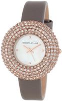 Kenneth Jay Lane KJLANE-2506S-014 Mother-Of-Pearl Dial Crystal Accented Grey Silk and Leather