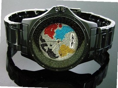 King Master 50mm Round 12 Diamond World Map Face with Black Cz