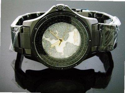 King Master 50mm Round 12 Diamond World Map Face with Black Cz