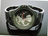 King Master 50mm Round 12 Diamond World Map Face with Black Cz