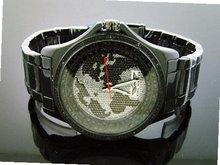 King Master 50mm Round 12 Diamond World Map Face with Black Cz