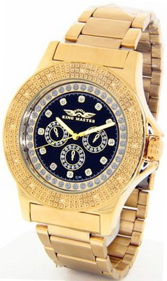 King Master Genuine Diamond 18K Gold Case Metal Band w/ 2 Interchangeable Bands #KM-554