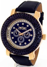King Master Genuine Diamond 18K Gold Tone Case Black Leather Band #KM-568