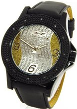 King Master Genuine Diamond Black Case Black Leather Band w/ 2 Interchangeable Bands #KM-531