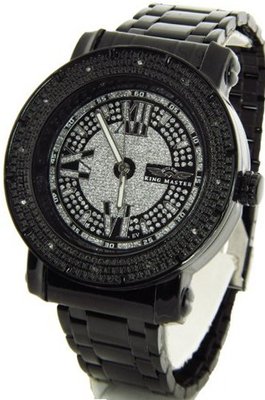 King Master Genuine Diamond Black Case Metal Band w/ 2 Interchangeable Bands #KM-553