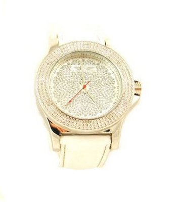 King Master Genuine Diamond Silver Case Black Leather Band w/ 2 Interchangeable Bands