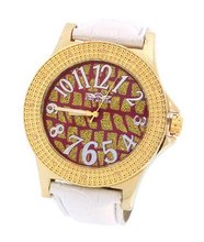 King Master Gold Tone Case White Leather Band 0.12Ct Diamond 105M