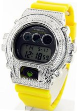 King Master Ice Plus Aqua Master Stainless Steel Diamond Case & Shiny Yellow Band Digital G Diamond Shock #KM-40