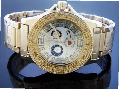 King Master Quartz Yellow Gold Tone Case 12 Diamond Silver Face Chrono