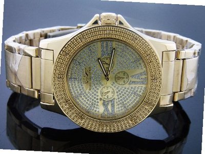 King Master Quartz Yellow Gold Tone Case 12 Diamond Yellow Gold Face