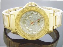 King Master Quartz Yellow Gold Tone Case 12 Diamonds Gold Silver Face