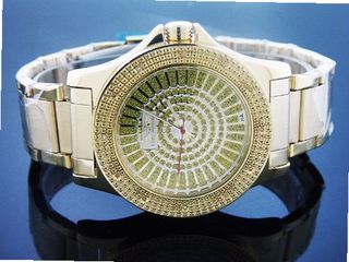 King Master Quartz Yellow Gold Tone Case 12 Diamonds Yellow Face