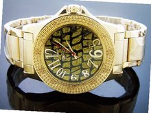 King Master Quartz Yellow Gold Tone Case 12 Diamonds Yellow Index Face