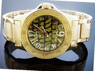 King Master Quartz Yellow Gold Tone Case 12 Diamonds Yellow Index Face