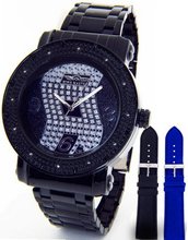 King Master Real Diamond Super Techno Black Case Metal Band w/ 2 Interchangeable Bands #KM-677